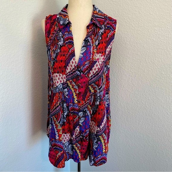 Anthropologie Tops - Anthropolotie Maeve Whimsical Pintuck Sleeveless Colorful Button Top Size L